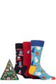 Mens and Women's 3 Pair Happy Socks Decoration Time Gift Boxed Socks - Multi