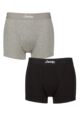 Mens 2 Pack Jeep Cotton Plain Fitted Hipster Trunks - Black / Grey Marl