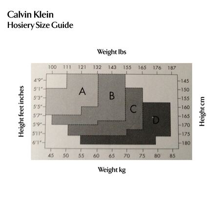 calvin klein pantyhose size chart