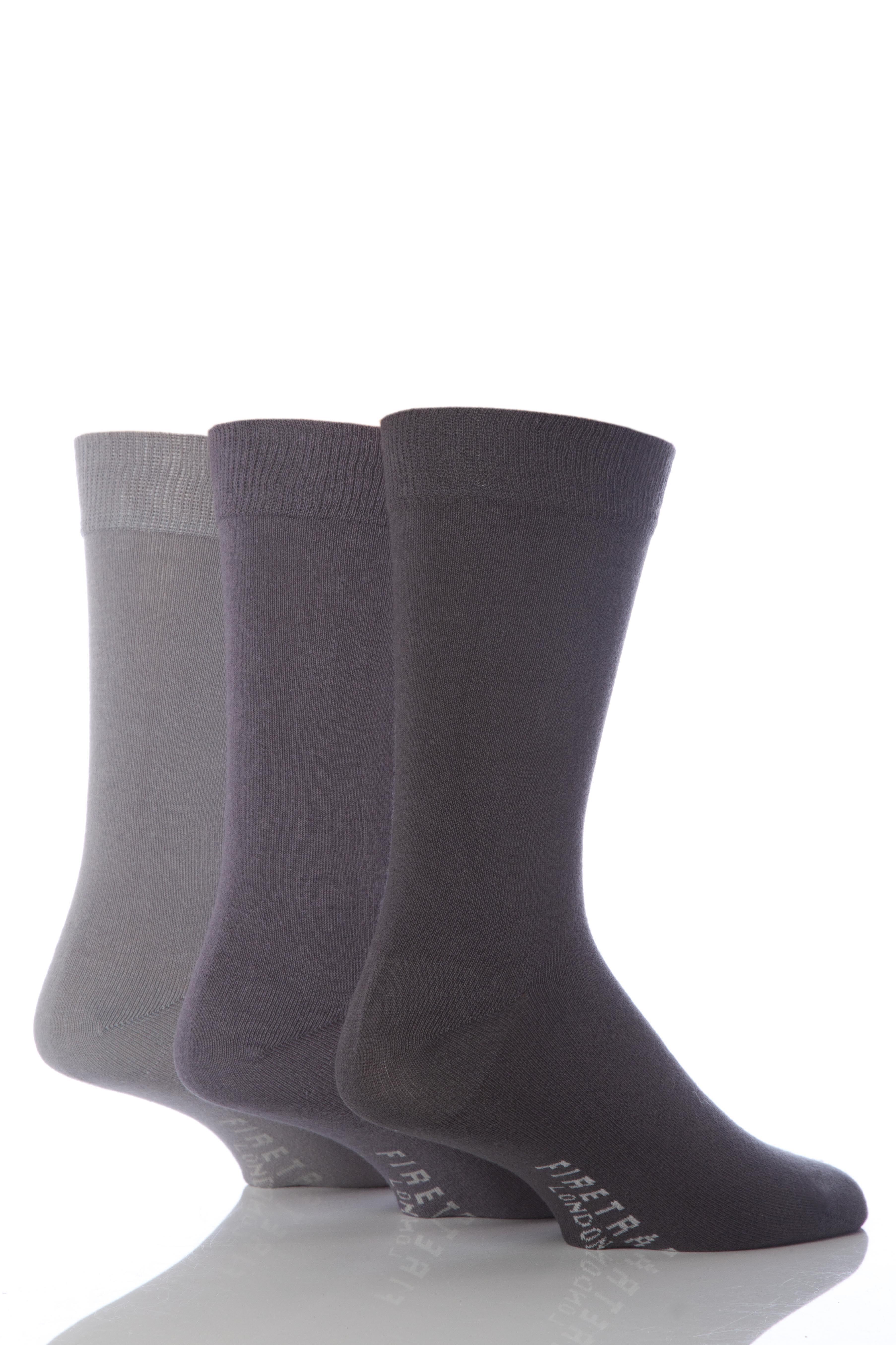 Mens 3 Pair Firetrap Plain Dress Socks In Grey Grey | Livefly